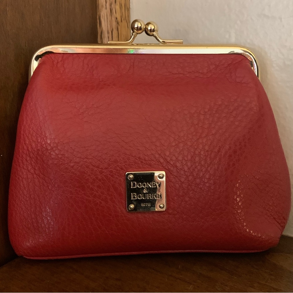 Dooney and Bourke red pebble leather kiss wallet pouch